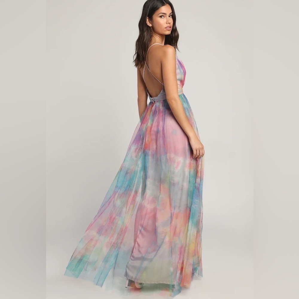 Elegant Moment Multi Watercolor Backless Maxi Dress - Picture 6 of 11